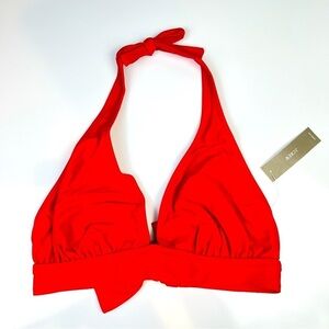 DD halter tie-back bikini top with mesh red